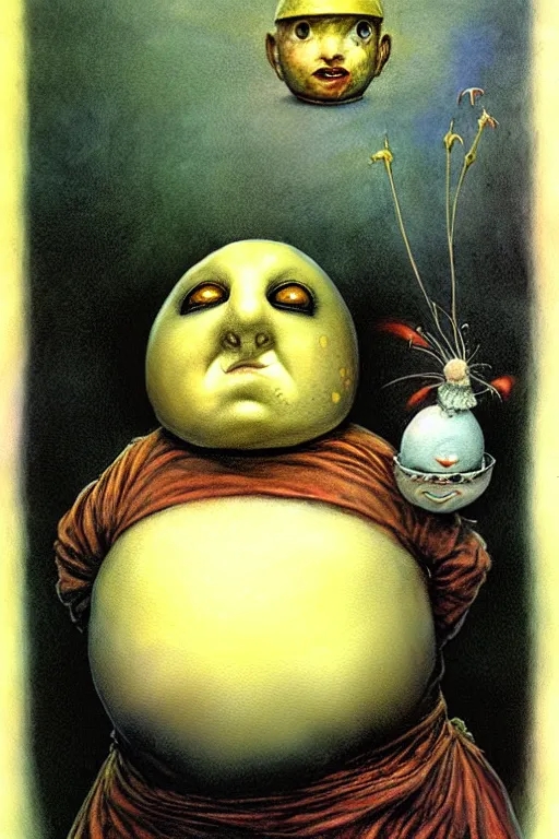 Image similar to brian froud, painting of humpty dumpty