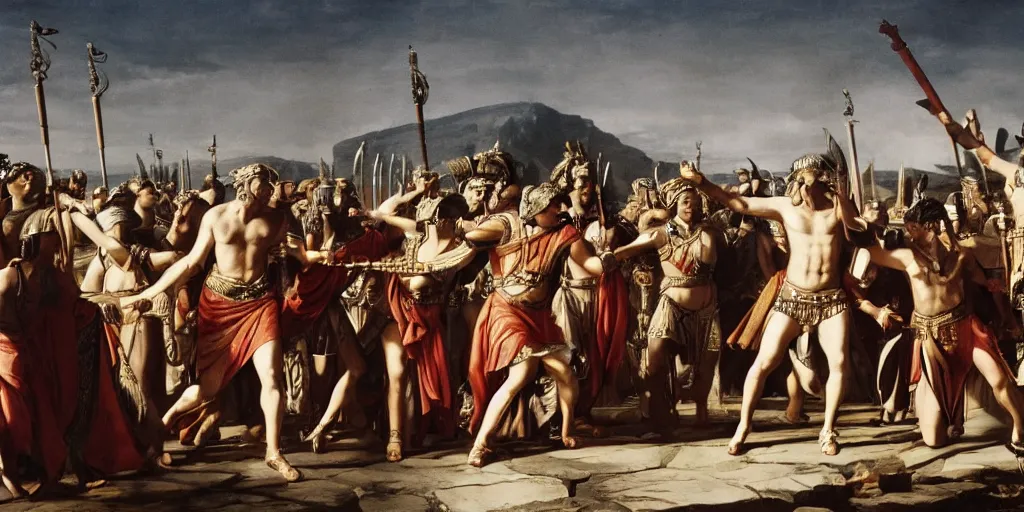 Image similar to gaius iulius caesar battle against cleopatra, cinematic