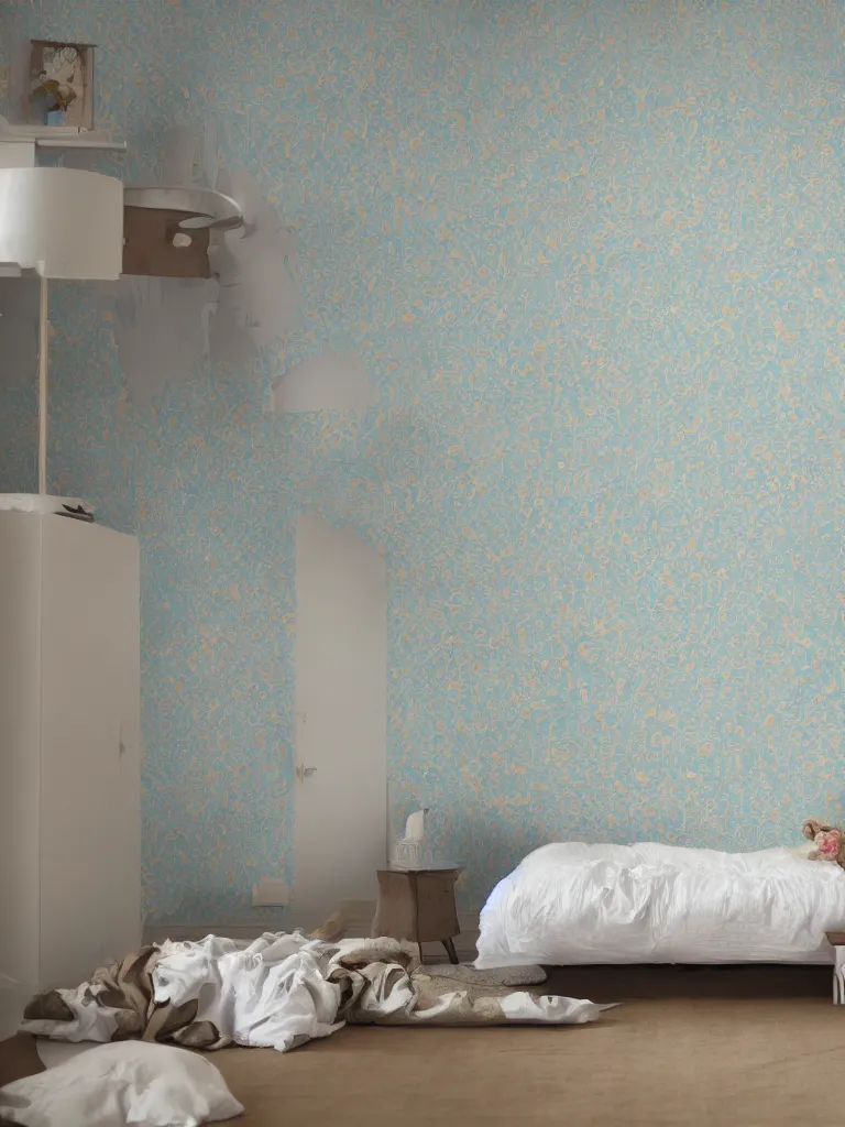 Prompt: wallpapered bedroom by disney concept artists, blunt borders, rule of thirds