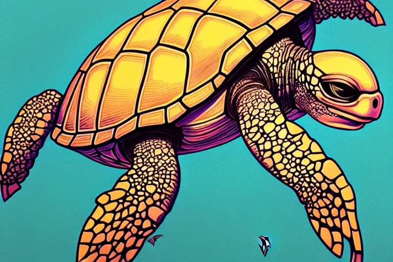 Prompt: turtle turtle cell shaded, post grunge, tristan eaton, victo ngai, artgerm, rhads, ross draws