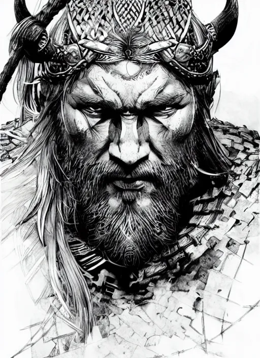 Image similar to portrait of a viking warrior, sumi - e style, masterful, ultrafine hyperdetailed illustration, concept art, detailed, intricate linework, art by yoji shinkawa