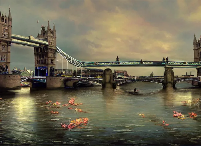 Image similar to beautiful london bridge in england, 8 k, matte painting, in the style of artist, ann stokes