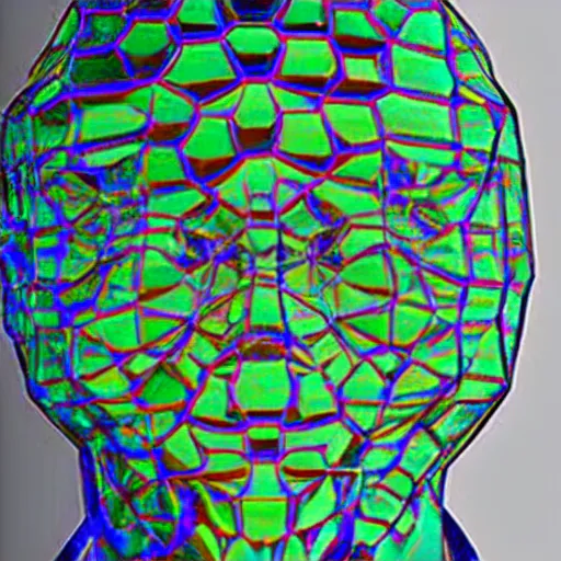 Image similar to a 3d human head made up of shiny holograms