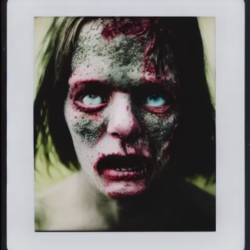 Image similar to a very beautiful polaroid picture of a zombie, award winning photography