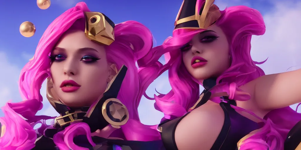 Image similar to still of pretty KDA More Miss Fortune (wild rift) close up in KDA More music video. 3d render, octane render, game art, realistic, highly detailed, trending on artstation, 4k, trending on artstation, pixar, cgsociety, unreal engine 5, redshift render, trending on artstation, blender, behance, cg