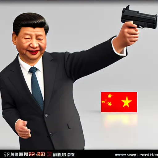 Image similar to Xi Jinping holding Glock-18 in his right hand, 3D Render