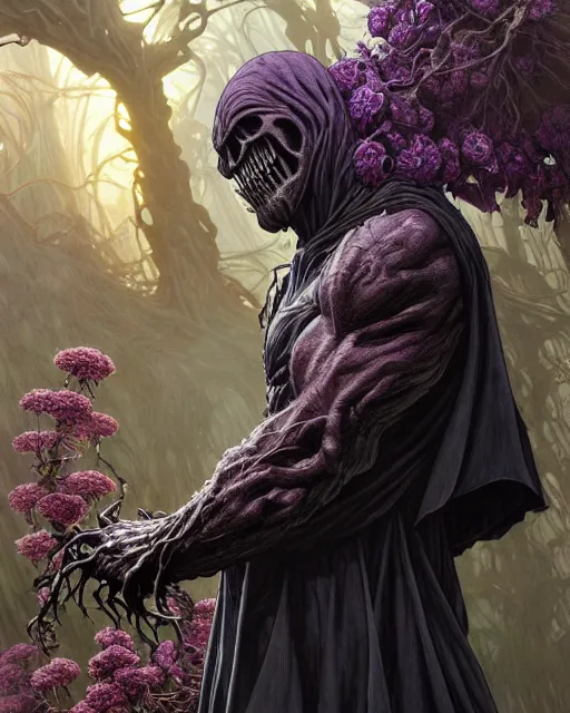 Prompt: the platonic ideal of flowers and roots of cletus kasady ultimate carnage thanos dementor doctor doom chtulu nazgul, detailed, intricate, hyperrealism, intense, scary, decay, dmt, art by brock hofer and artgerm and greg rutkowski and alphonse mucha