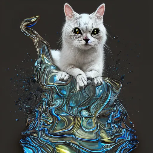 Image similar to liquid cat, Surreal, highly detailed, smooth, artstation, digital illustration