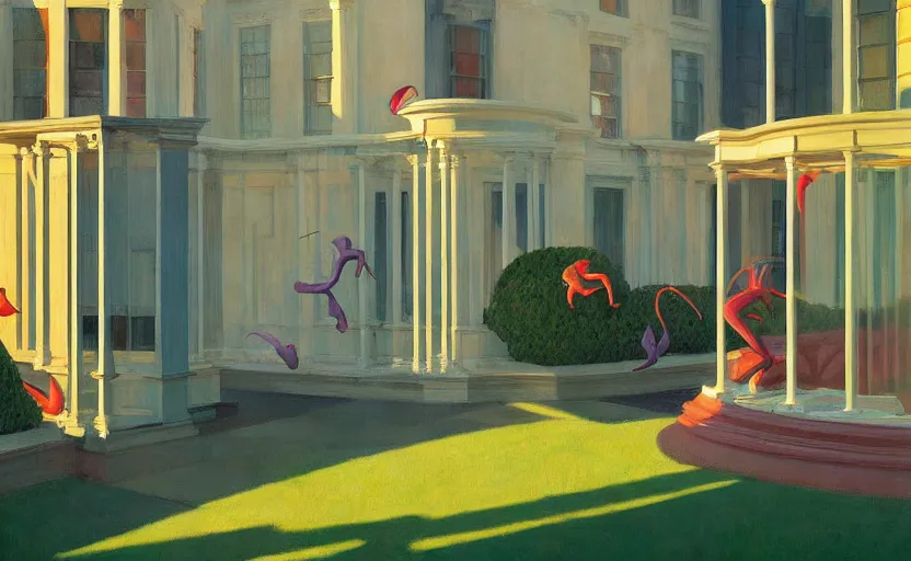 Prompt: Inside a well kept garden, very coherent, Houdini algorithm generative art, painted by Edward Hopper, Wayne Barlowe, painted by James Gilleard, airbrush, art by JamesJean