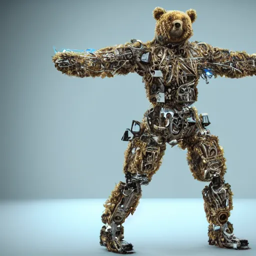 Image similar to a cyborg made of fluffy teady bears highly detailed 8k award winning