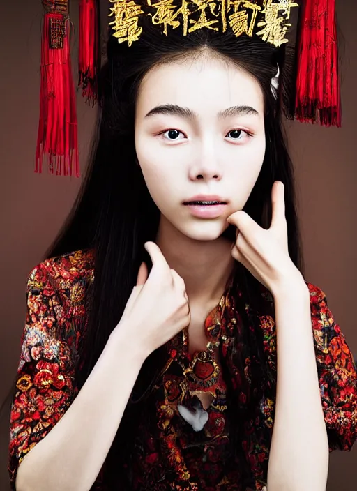 Prompt: portrait of a beautiful 20-year-old Chinese woman by Mario Testino, close up, detailed, award winning, Sony a7R