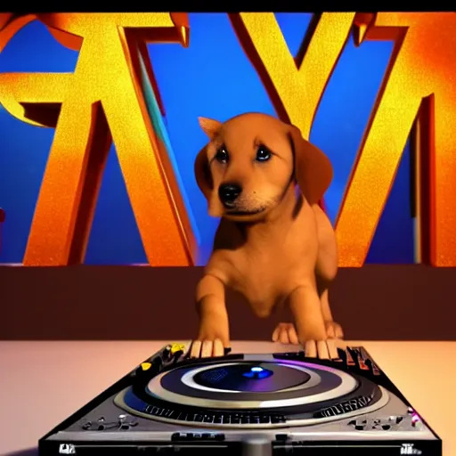 Image similar to puppy as a DJ, 8k, by Pixar