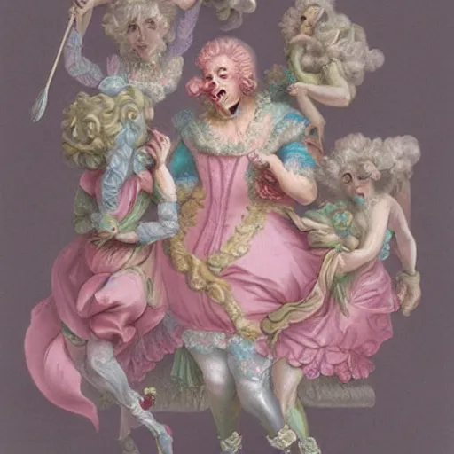 Prompt: pastel rococo horrors beyond our comprehension