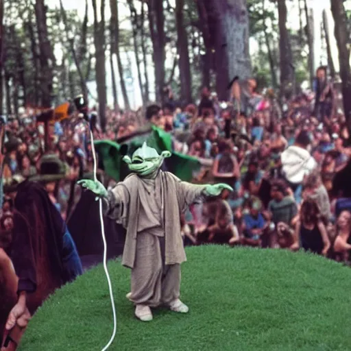 Image similar to yoda performing at woodstock