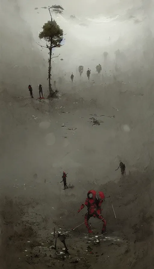 Image similar to life and death mixing together, by jakub rozalski