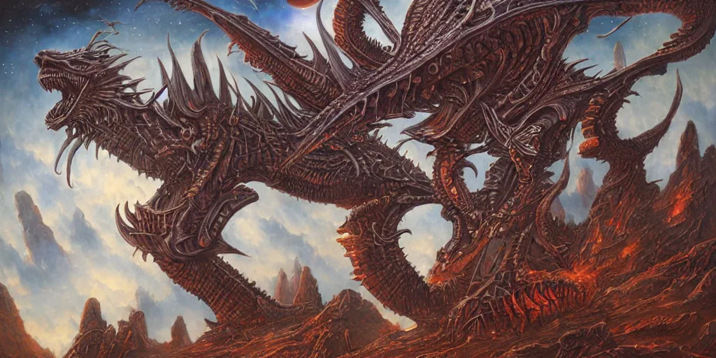 Image similar to alien space dragon by dan seagrave art