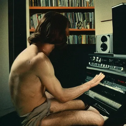 Image similar to god himself using a vintage 1 9 7 0 s 8 - track, vintage hifi, bill henson photo, hyper real, godly