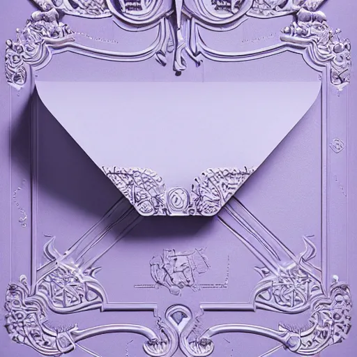 Image similar to close - up lilac envelope closed with wax seal with octopus crest, intricate hyper detailed ultra sharp, sharp focus, global illumination, painting, museum, masterpiece, vermeer, radiant light, alexandre ferra, irakli nadar, octane render, unreal engine, 4 k, ultra hd,