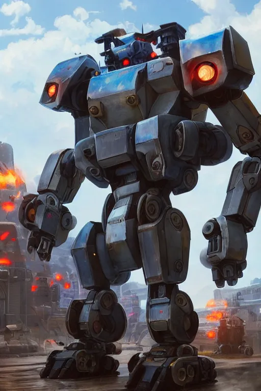 Image similar to mechwarrior 5 : mercenaries mech megaman transformer robot boss tank engine game octane render, 4 k, hd 2 0 2 2 3 d cgi rtx hdr style chrome reflexion glow fanart, global illumination ray tracing hdr fanart arstation by ian pesty by jesper ejsing pixar and disney unreal zbrush central hardmesh