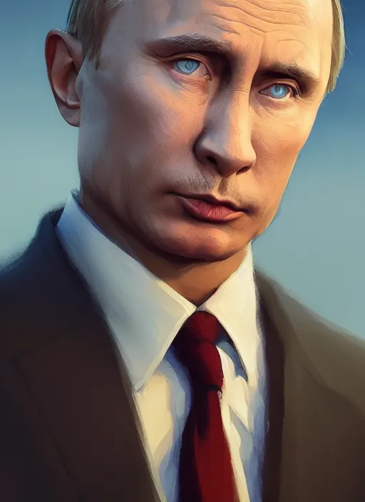 Image similar to highly detailed portrait vladimir putin in gta v, stephen bliss, unreal engine, fantasy art by greg rutkowski, loish, rhads, ferdinand knab, makoto shinkai and lois van baarle, ilya kuvshinov, rossdraws, tom bagshaw, global illumination, radiant light, detailed and intricate environment