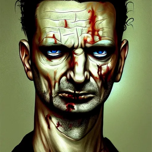 Image similar to color portrait of a zombie version of dave gahan when he was young, 7 days to die zombie, fine art, award winning, intricate, soft light from the side, elegant, sharp focus, cinematic lighting, highly detailed, digital painting, 8 k concept art, art by z. w. gu, art by brom, art by michael hussar, masterpiece, 8 k