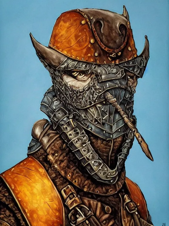 Image similar to art portrait of blue Dragonborn pirate, leather armour, by Larry Elmore ,trending on DeviantArt,face enhance,minimalist, dungeons and dragons,full of colour,