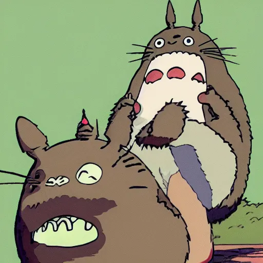 Prompt: Totoro eating god, Junji Ito style