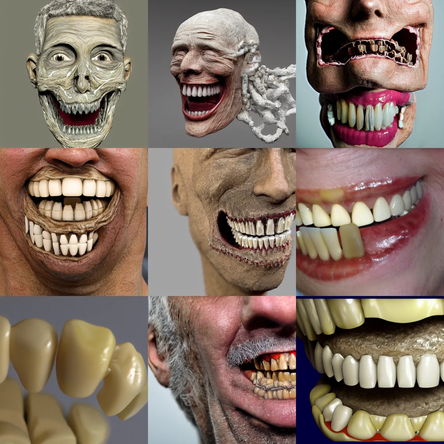 Prompt: man made out of teeth. decay. photorealistic.