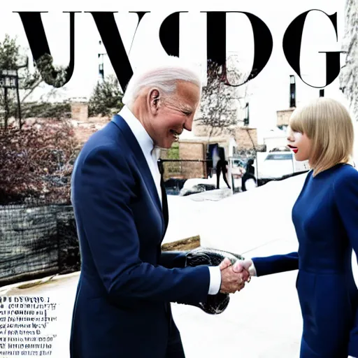 Image similar to taylor swift shaking hands with joe biden, 8 k uhd, cover of vouge magazine