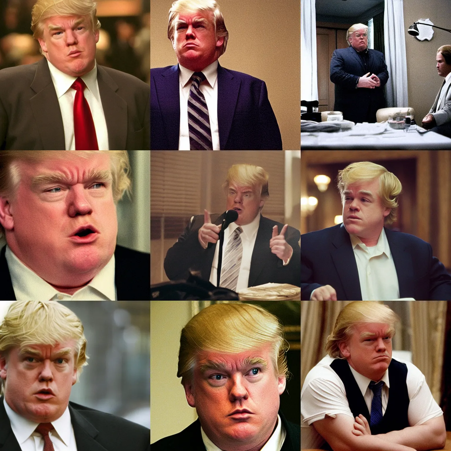 Prompt: philip seymour hoffman portrays donald trump, still from the sopranos ( 2 0 0 4 ), cinematic