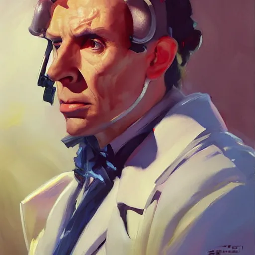 Image similar to greg manchess portrait painting of doctor who as overwatch character, medium shot, asymmetrical, profile picture, organic painting, sunny day, matte painting, bold shapes, hard edges, street art, trending on artstation, by huang guangjian and gil elvgren and sachin teng