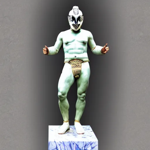 Image similar to rey mysterio as a greek marble statue