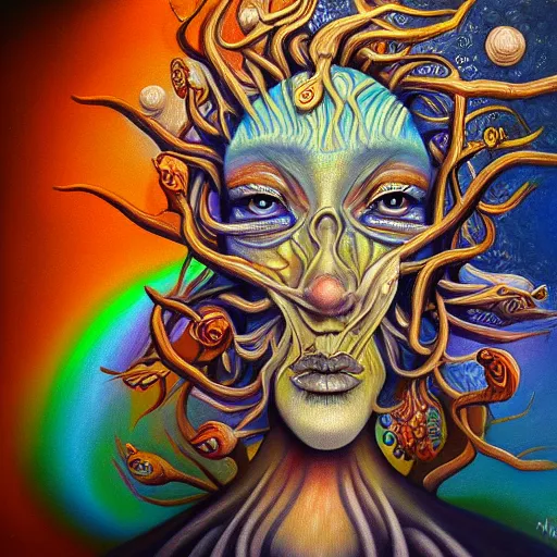 Image similar to psychosis in oil paint, surrealist intricate highly detailed at, astral ethereal, trending on art station, masterpiece, visionary art