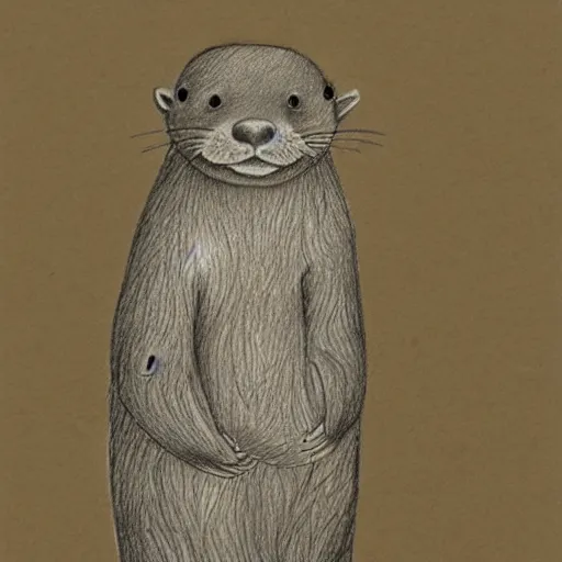 Image similar to an otter in a dress, pencil drawing