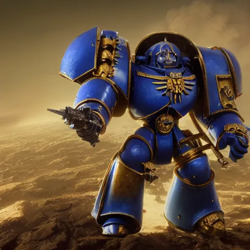 Prompt: warhammer 40k ultramarine, hyperrealistic, octane render, high quality, ultra realism, 4k