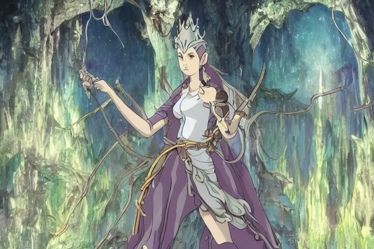 Image similar to tonemapped elven priestess by studio ghibli, highly detailed,