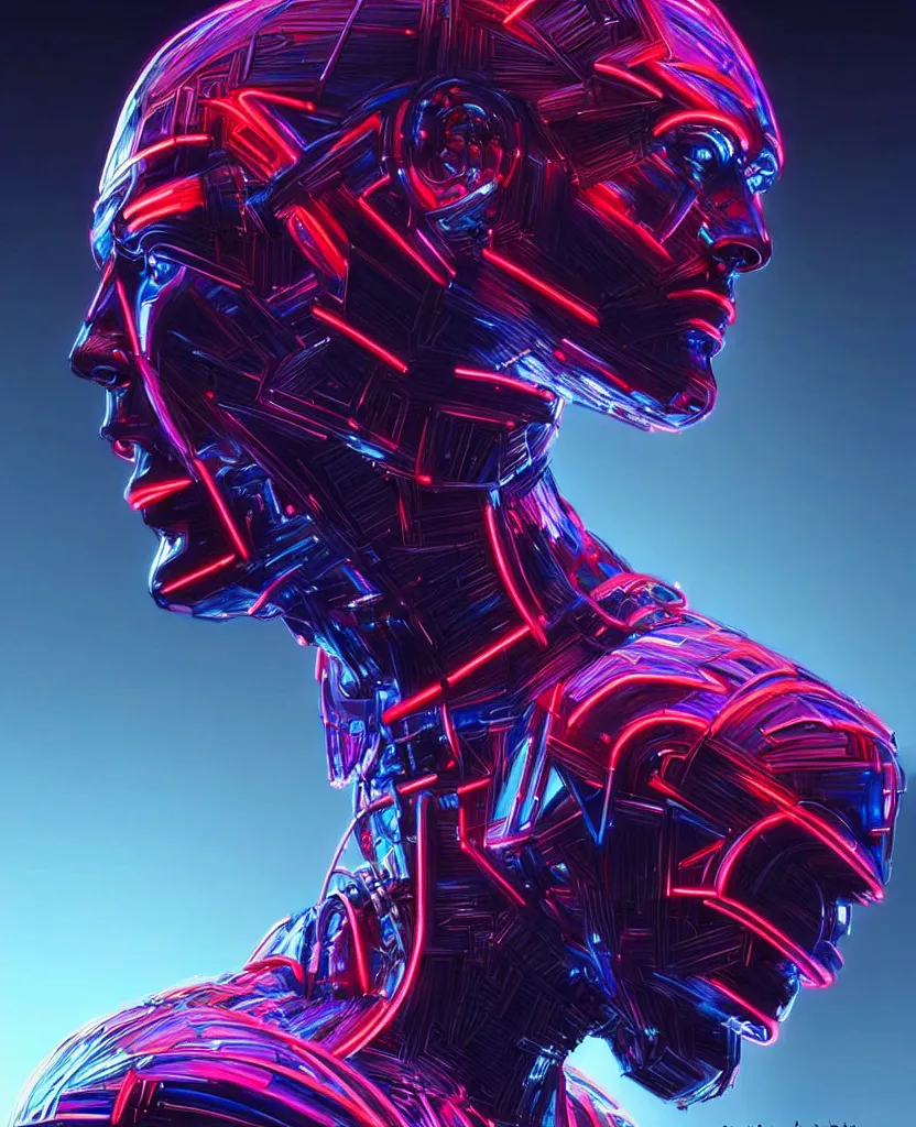 Image similar to portrait of male humanoid, profile pose, well build body, perfect anatomy, intricate, elegant, cyber neon lighting, futurism, highly detailed, hyper photorealistic, digital photography, artstation, pinterest, concept art, smooth, cinematic, 4 k ultra hd, art by pascal blanche, art by artgerm, art by greg rutkowski,