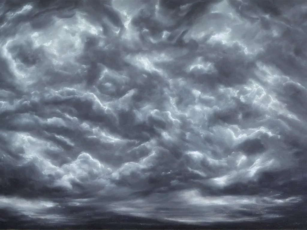 Image similar to very detailed, dark super storm, hyper realistic david holland clouds, impressive, magical, very atmospheric, fog, cinematic, deep, very high complexity, stunning, dramatic masterpiece, iridescent, chiaroscuro, in the style of laura den hertog and michael creese, very detailed. 4 k