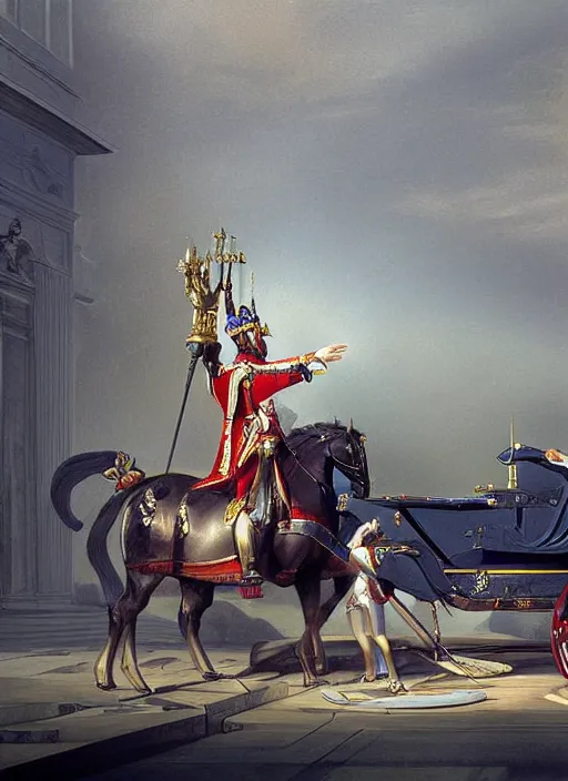 Image similar to the coronation of napoleon painting and sci - fi organic car 3 d realistic render