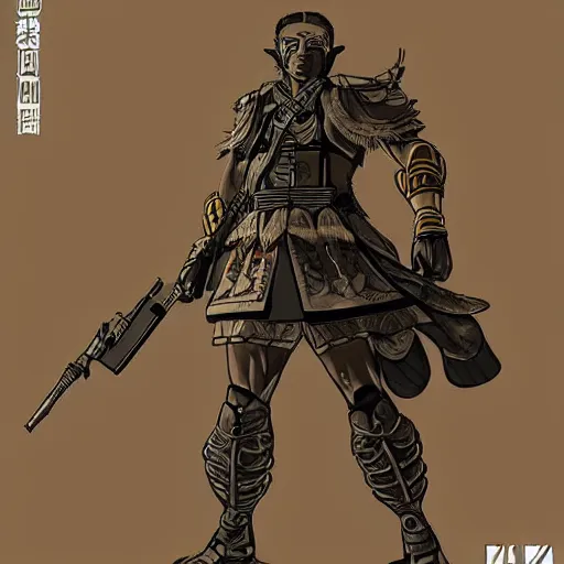 Prompt: 8K detailed illustration of an army general from the an ancient civilization indonesia in the style of Yoji Shinkawa, high resolution