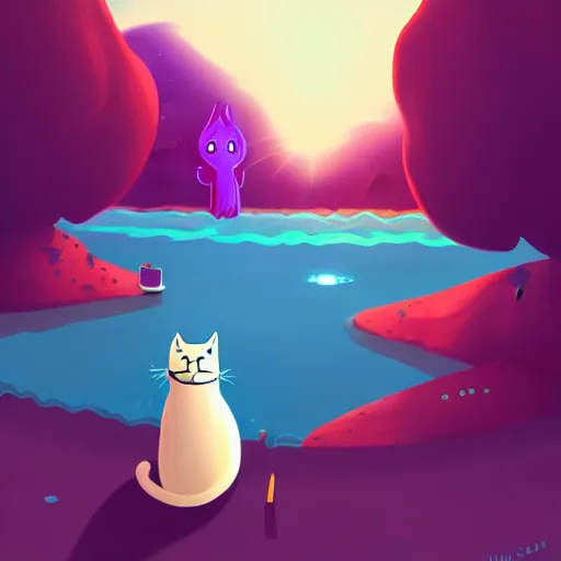Image similar to goodtimeswithscar and his cat jellie on an adventure, digital illustration, fanart