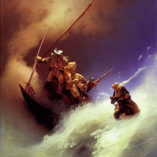 Image similar to art by ivan aivazovsky and syd mead and moebius and gaston bussiere and roger dean and pieter claesz and paul delaroche and alma tadema and aelbert cuyp and willem claesz, live action, a fantasy cinematic close up shot of a dwarf berserker firghting, warhammer, dnd, last stand