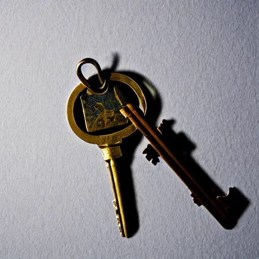 Prompt: a stylised old metal key, key is on the center of the image, rpg game inventory item, on the white background