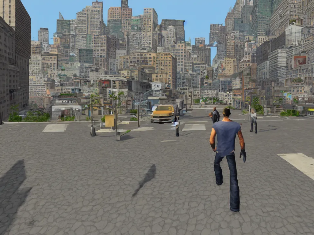 Image similar to man walking in ps1 third person game city