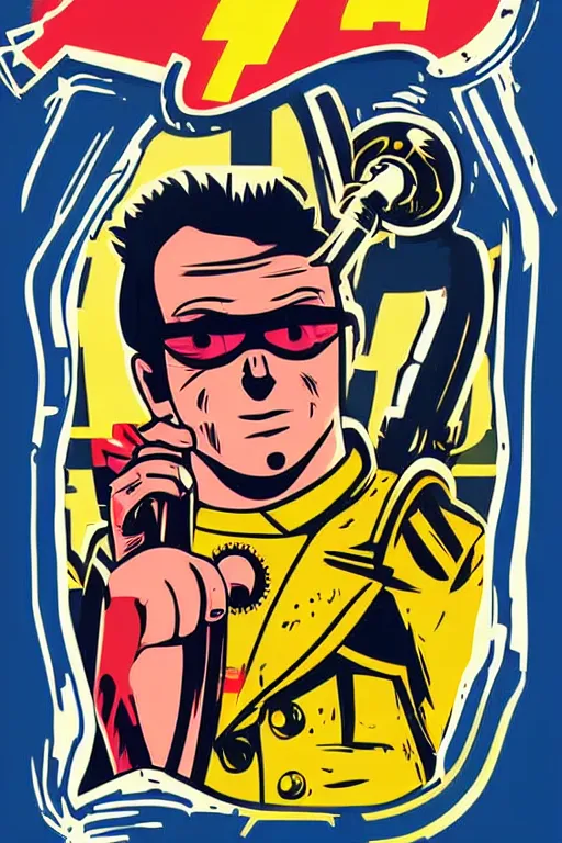 Image similar to fallout 7 6 retro futurist illustration art by butcher billy, sticker, colorful, illustration, highly detailed, simple, smooth and clean vector curves, no jagged lines, vector art, smooth andy warhol style