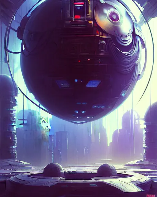 Image similar to Full shot of a spaceship defined factory features, intricate abstract. Fusion reactor spheres. cyberpunk, symmetrical design features. By Richard Corben By Ruan Jia and Artgerm and Range Murata and WLOP and Ross Tran and William-Adolphe Bouguereau and Beeple. Key Art. Fantasy Illustration. award winning, Artstation, intricate details, realistic, Hyperdetailed, 8k resolution.