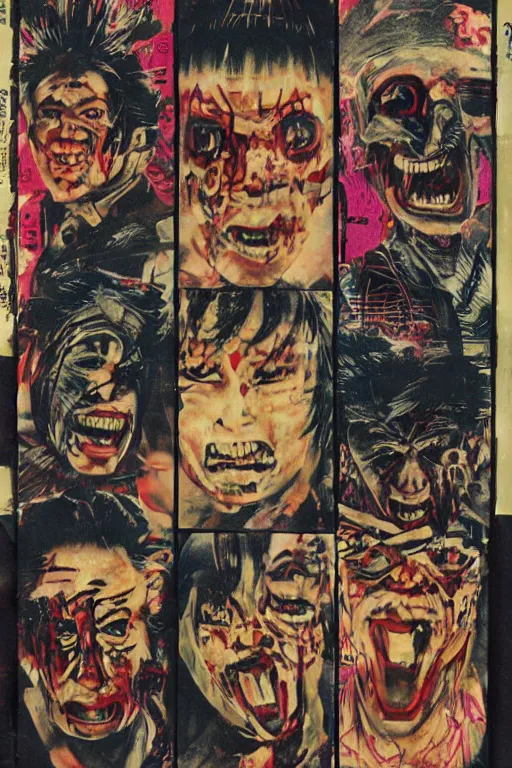 Prompt: graffiti japanese horror vhs cover art, detailed facial expressions