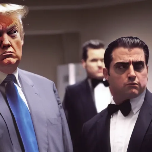 Prompt: a TV still from the TV The Sopranos of Donald Trump running away from the Feds