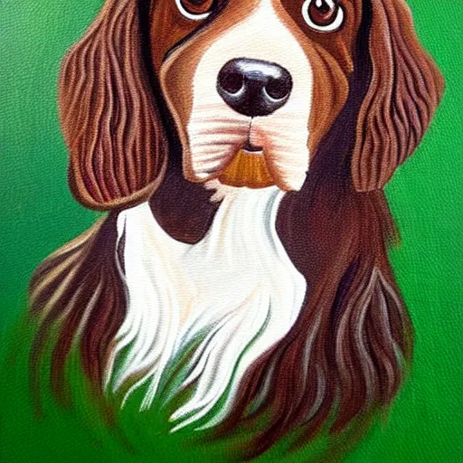 Image similar to painting of a brown and white sprocker spaniel pub logo