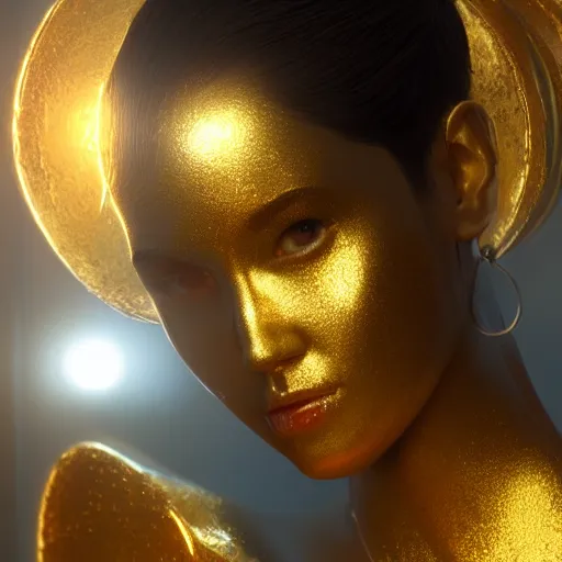 Prompt: portrait of human gold reflect chrome, 8 k uhd, unreal engine, octane render in the artstyle of finnian macmanus, john park and greg rutkowski